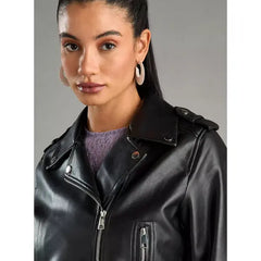MAX FASHION Plain Zip Through Biker Jacket-Black