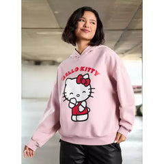 MAX FASHION Hello Kitty Print Hooded Sweatshirt-Pink