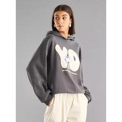 MAX FASHION Snoopy Print Hooded Sweatshirt-Gray
