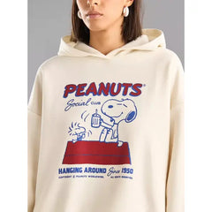 MAX FASHION Peanuts Print Hooded Sweatshirt-Brown