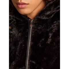 MAX FASHION Faux Fur Textured Zip Through Hooded Jacket-Black