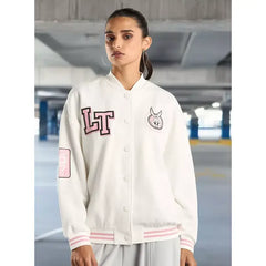 MAX FASHION Looney Tunes Embroidered Bomber Jacket-White
