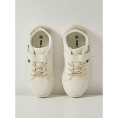 Panda Print Sneakers with Hook and Loop Closure Cream