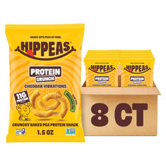 Hippeas Protein Puffs Cheddar Vibrations & Pizza Party, 8 x 1.5 Oz Bags, Baked Crunchy Pea Puffs with 11g Plant Protein & Avocado Oil, Non-GMO, Kosher, Dairy & Gluten Free, Vegan Snacks, Bold Cheesy Flavor & Savory Pizza Flavor