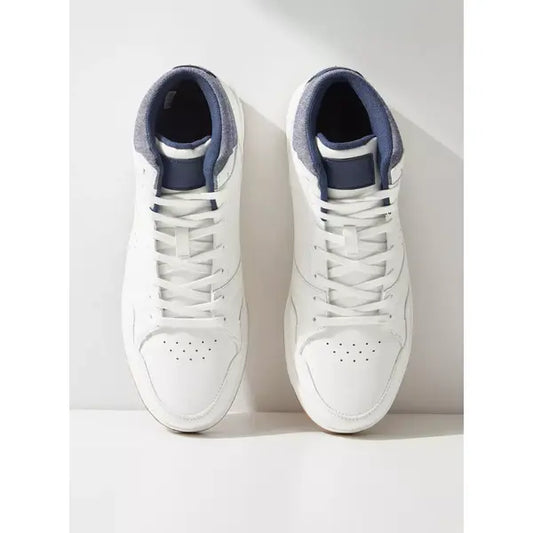 Textured Lace-Up High-Top Sports Shoes - White