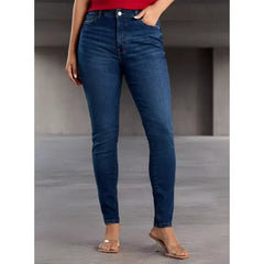 MAX FASHION Plain Skinny Fit Jeans with Pockets-Blue