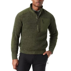 Men's Quarter-Zip Long Sleeve Pullover Patch Sweater