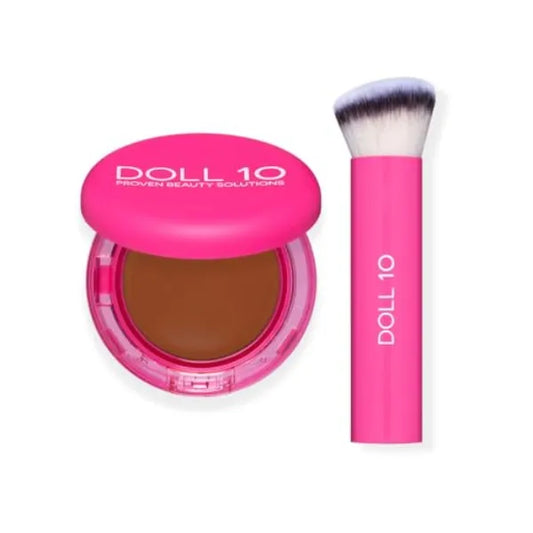 DOLL 10 Peptide Bounce Balm Foundation with Buff & Bounce Brush – Hydrating, Age-Defying Foundation for Mature Skin, Clean, Vegan, Medium Buildable Coverage – Blurs Fine Lines