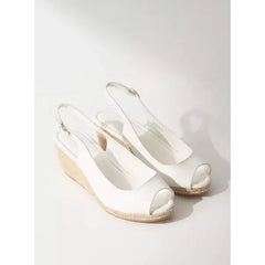 MAX FASHION Plain Slingback Sandals with Wedge Heels and Buckle Closure-White