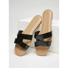 MAX FASHION Textured Slip-On Sandals-Black