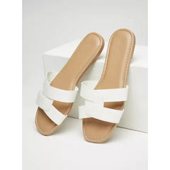MAX FASHION Textured Slip-On Sandals-White