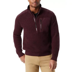 Men's Quarter-Zip Long Sleeve Pullover Patch Sweater