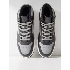 Panelled | Hi-Top Sneakers with Lace-Up Closure - Black