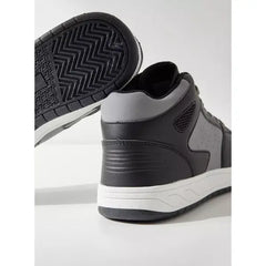 Panelled | Hi-Top Sneakers with Lace-Up Closure - Black