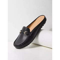 MAX FASHION Plain Slip-On Mules with Metallic Accent-Black