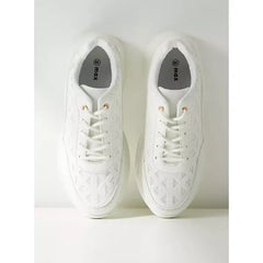 Textured Sneakers with Lace-Up Closure white