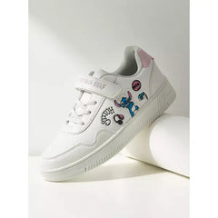 Stitch Applique Sneakers with Hook and Loop Closure White