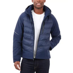 Men's Mixed-Media Full-Zip Hooded Jacket