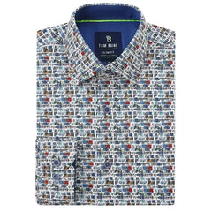 Tom Baine Men's Slim Fit Performance Long Sleeve Printed Dress Shirt