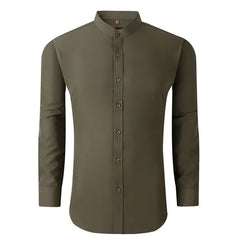 Suslo Couture Men's Slim Fit Solid Performance Collarless Shirt
