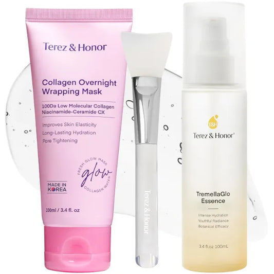TEREZ & HONOR Collagen Night Wrapping Peel-Off Mask & TremellaGlo Essence Serum Duo – Korean Skincare for Hydration, Elasticity & Glow