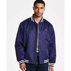 Men's Classic Logo Striped-Trim Varsity Jacket