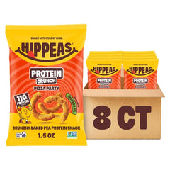Hippeas Protein Puffs Cheddar Vibrations & Pizza Party, 8 x 1.5 Oz Bags, Baked Crunchy Pea Puffs with 11g Plant Protein & Avocado Oil, Non-GMO, Kosher, Dairy & Gluten Free, Vegan Snacks, Bold Cheesy Flavor & Savory Pizza Flavor