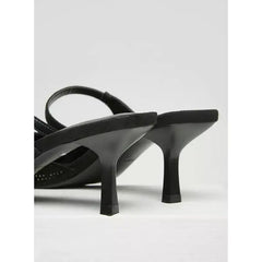 MAX FASHION Embellished Pointed Toe Mules with Stiletto Heels-Black