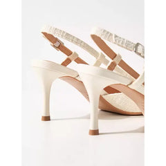 MAX FASHION Embellished Pointed Toe Pumps with Slingback and Stiletto Heels-White