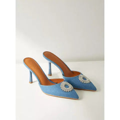 MAX FASHION Accent Detail Slip-On Sandals with Stiletto Heels-Blue