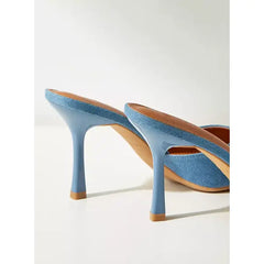 MAX FASHION Accent Detail Slip-On Sandals with Stiletto Heels-Blue