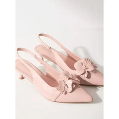 MAX FASHION Floral Detail Slingback Kitten Heel Shoes-Pink