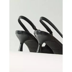 MAX FASHION Buckle Accent Slingback Shoes with Kitten Heels-Black