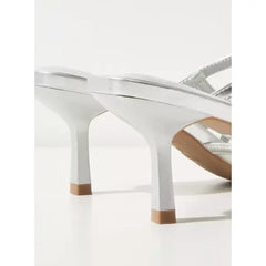 MAX FASHION Panelled Mules with Kitten Heel-Silver