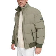 Men's Sideling Stretch Crinkle Down Color Block Bomber Jacket
