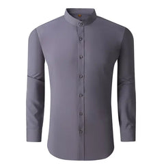 Suslo Couture Men's Slim Fit Solid Performance Collarless Shirt
