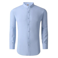 Suslo Couture Men's Slim Fit Solid Performance Collarless Shirt