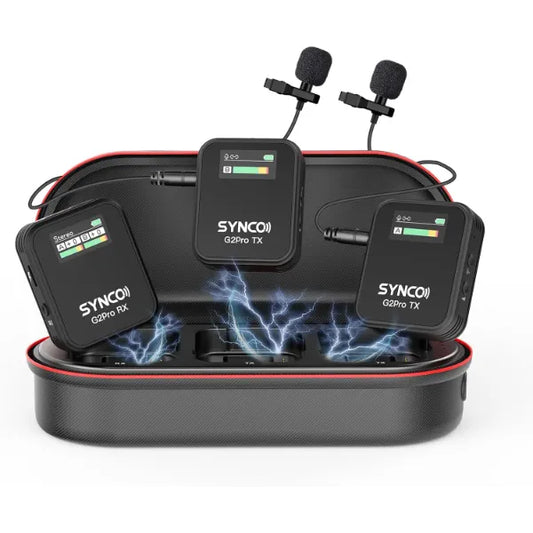 SYNCO G2(A2) PRO Wireless Lavalier Mic System β Dual Transmitter, 48KHz 24Bit, 656FT Range, 8H Battery, Charging Case, for Vlogging, Live Streaming, YouTube, Camera, Smartphone & Tablet