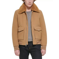 Men's Faux-Fur-Collar Bomber Jacket