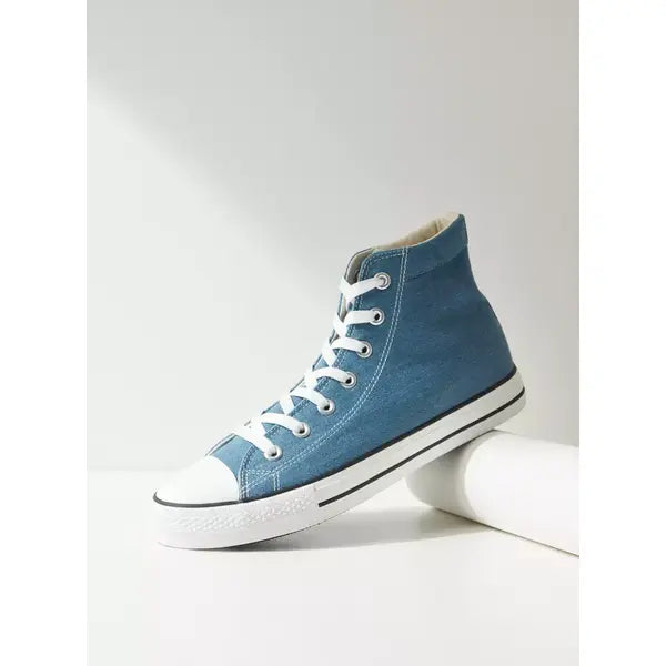 Denim Lace-Up High-Top Sneakers