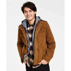 Men’s Sherpa Lined Two Pocket Hooded Trucker Jacket