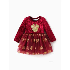 Patpat Disney Mickey and Friends Baby/Todder Girl 1pc Character Minnie Mouse Velet Tulle Dress red