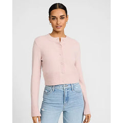 Express Crew Neck Button Front Cropped Cardigan