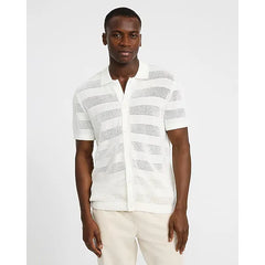 Express Cotton Open Knit Striped Pointelle Sweater Polo