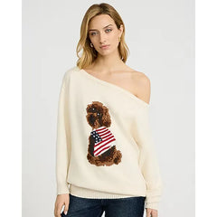 Express American Flag Dog Off The Shoulder Sweater