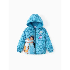 PATPAT Disney Princess Toddler Girl 2pcs Cindere/Belle/Ariel Heart/Dots/Gradient Print Hooded Puffer Jacket Coat With Storage Bag Green