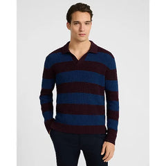 Express Striped Waffle Knit Cotton Johnny Collar Sweater