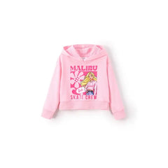 PATPAT Barbie Toddler/Kid 2pcs Cotton Character Floral Checkered Hoodies And Pants Set Pink