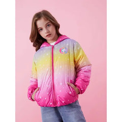 Patpat Barbie Outfit Toddler/Kid Girl 2pcs Stars Gradient Print Hooded Jacket Coat With Storage Bag multicolor