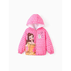 PATPAT Disney Princess Toddler Girl 2pcs Cindere/Belle/Ariel Heart/Dots/Gradient Print Hooded Puffer Jacket Coat With Storage Bag Pink
